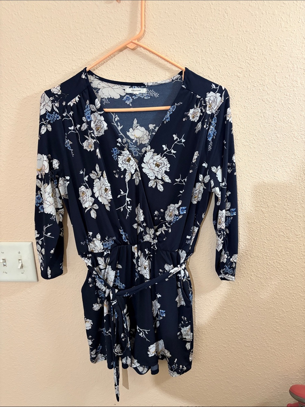 Maurice’s Floral Wrap Romper in Navy and White